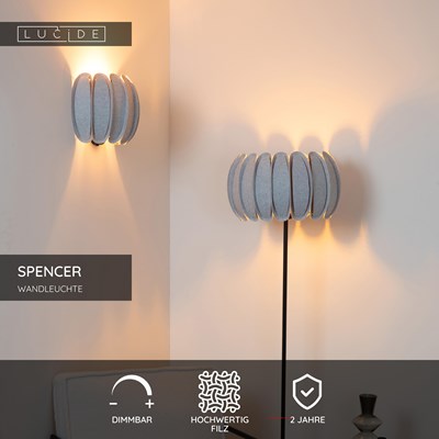 Lucide SPENCER - Wandleuchte - 1xE27 - Grau